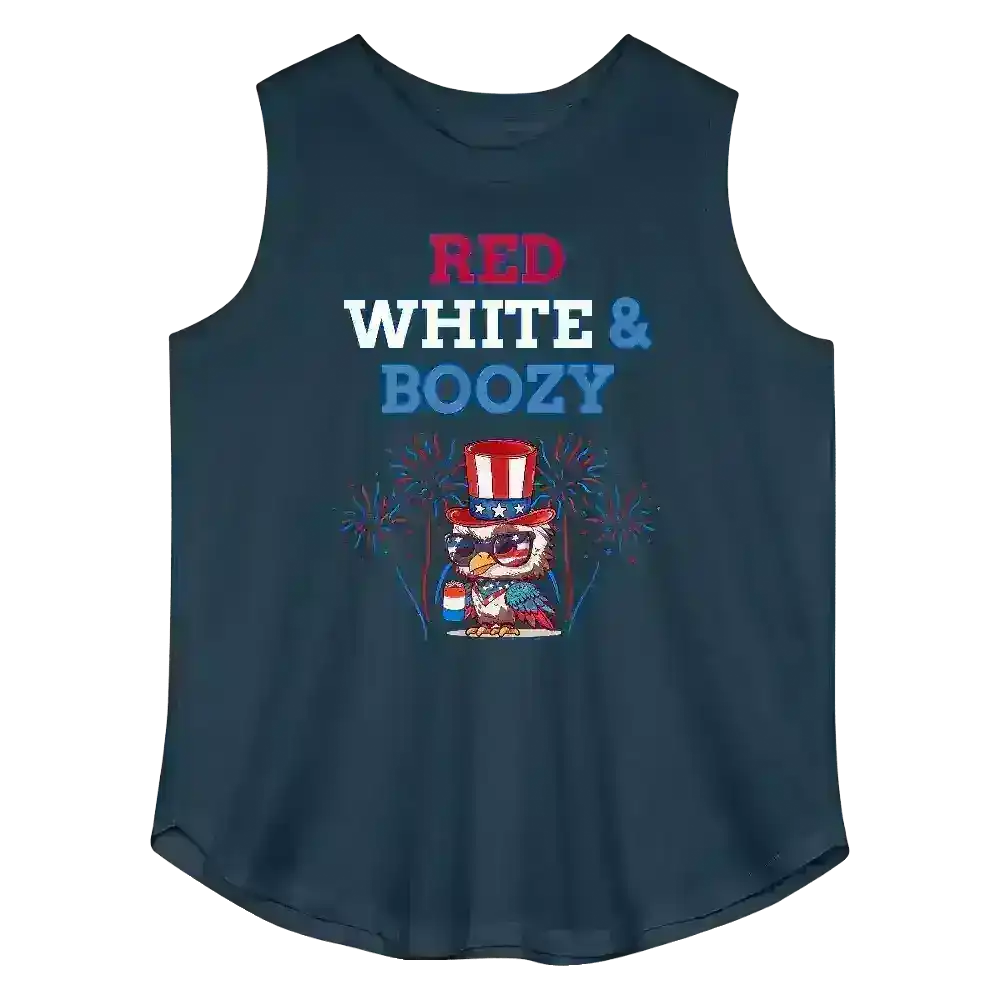 Red White & Boozy Patriotic Eagle July 4th Curvy Relaxed Tank - Cady Creations
