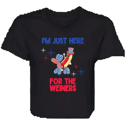 Just Here For The Weiners Patriotic Humor Flowy Crop Top - Cady Creations