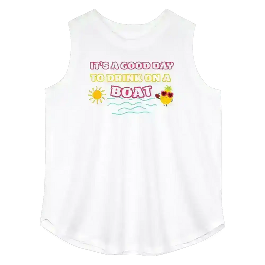 It's A Good Day To Drink On A Boat Summer Drinking Humor Women's Curvy Relaxed Tank Top - Cady Creations