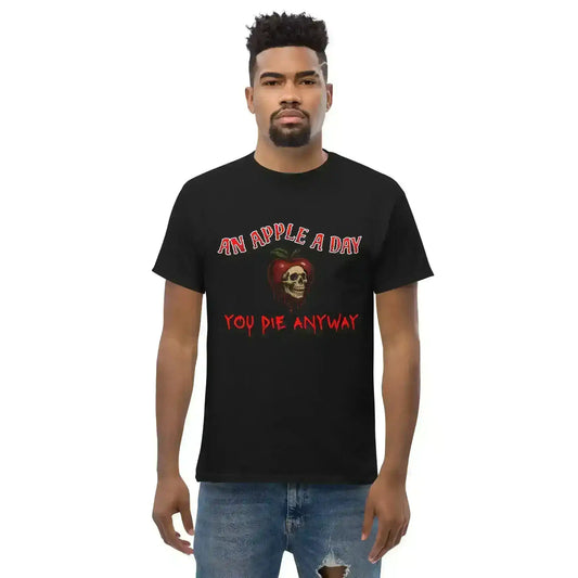An Apple A Day You Die Anyway Unisex Tee - Dark Halloween Humor - Cady Creations