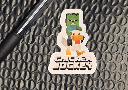 Chicken Jockey | Pixel Zombie Riding Chicken | Gamer Vinyl Sticker - Cady Creations