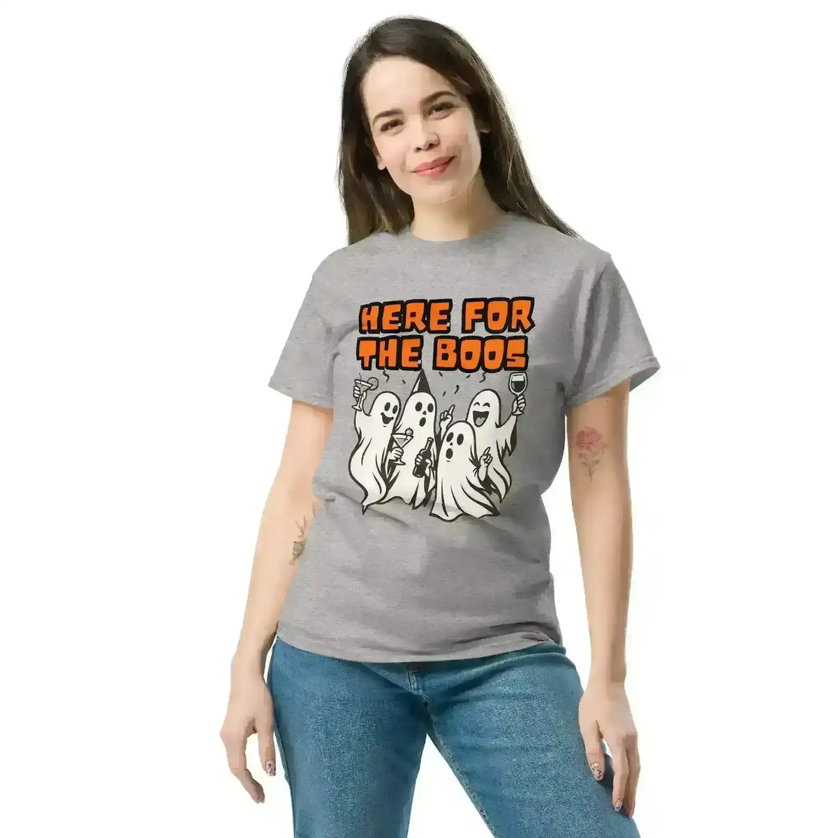 Here For The Boos Unisex Tee - Halloween Drinking Humor - Cady Creations