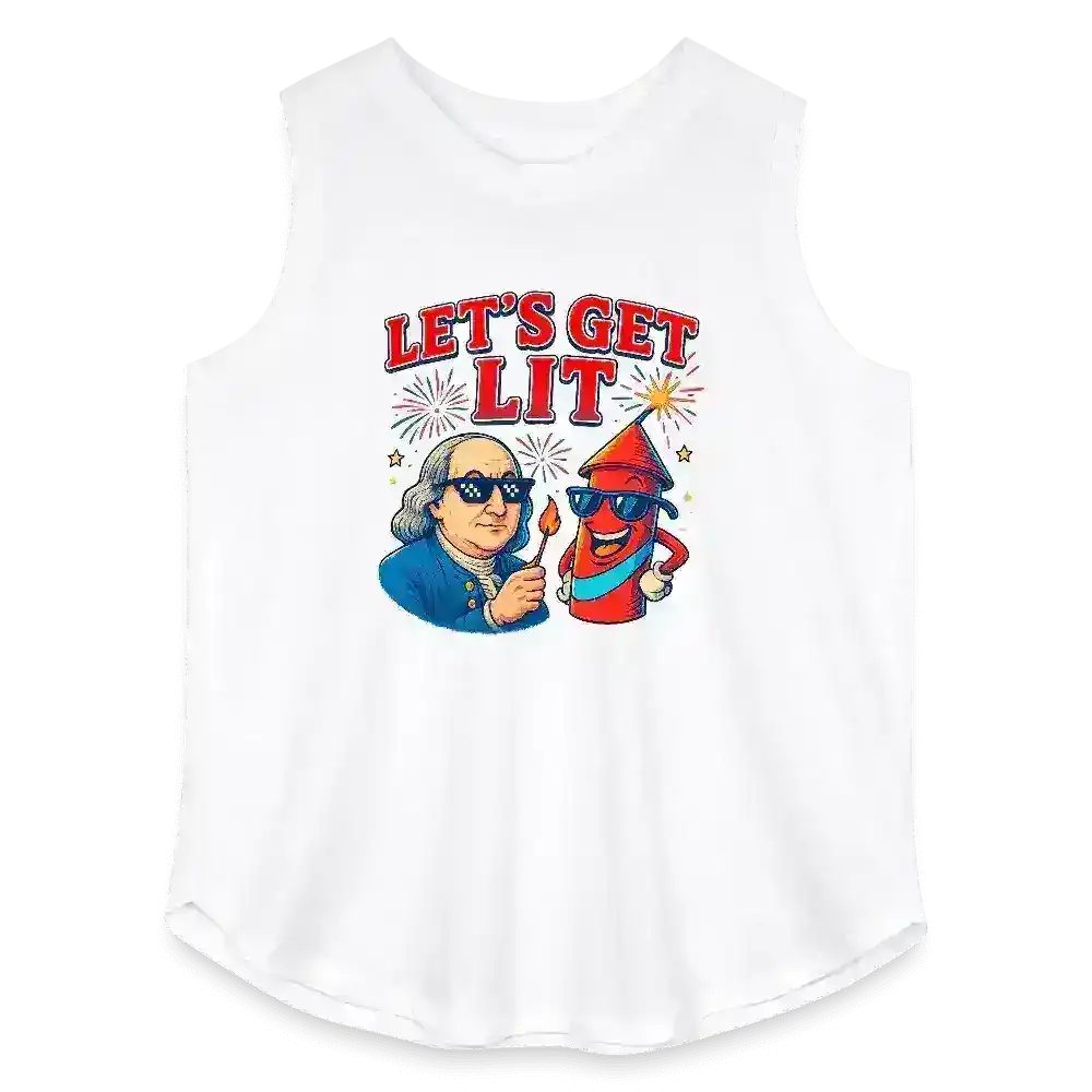Let's Get Lit Benjamin Franklin July 4th Party Curvy Relaxed Tank Top - Cady Creations