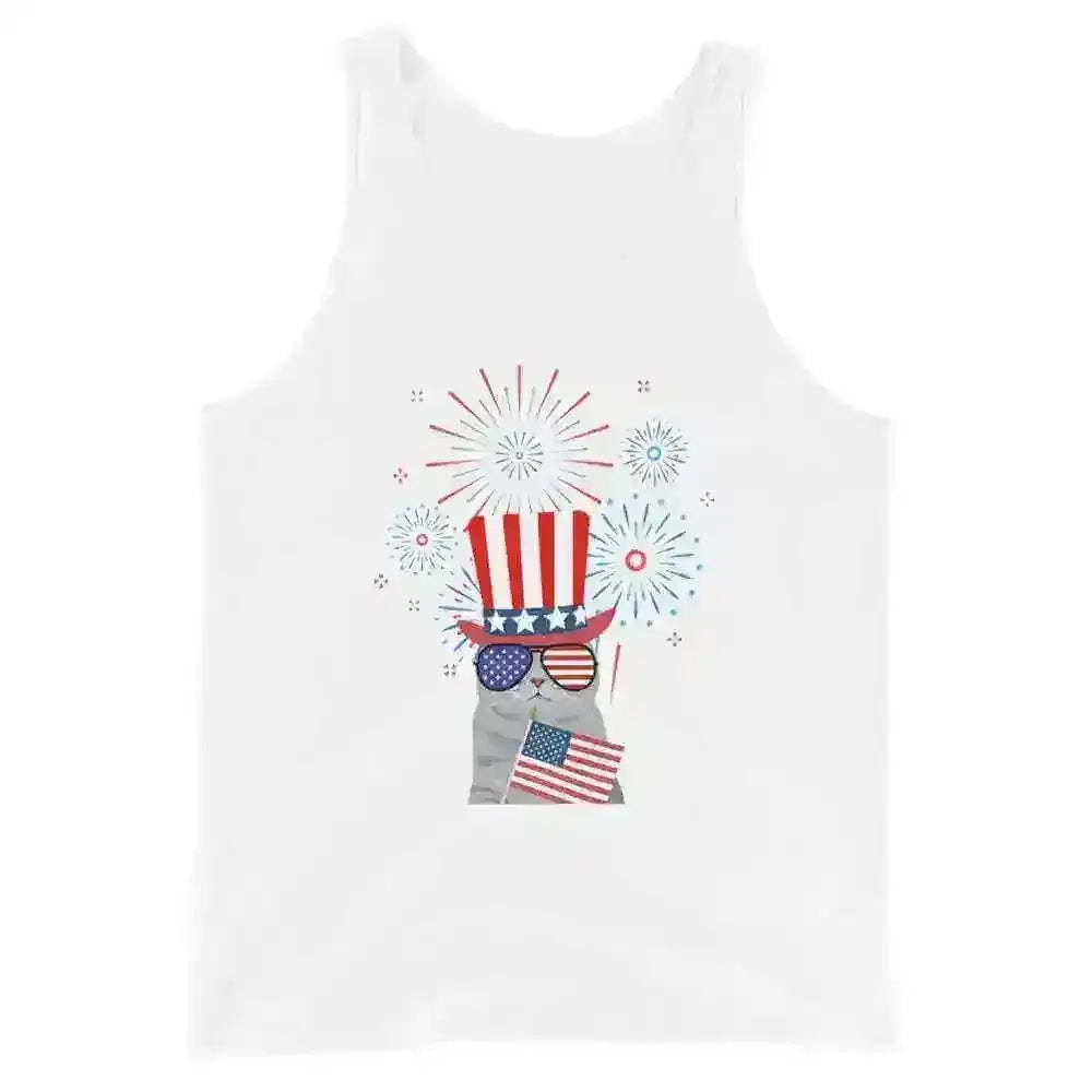 Patriotic Fireworks July 4th America Cat Men's Tank Top - Cady Creations