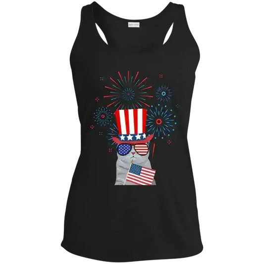 Patriotic Fireworks July 4th America Cat Racerback Tank - Cady Creations