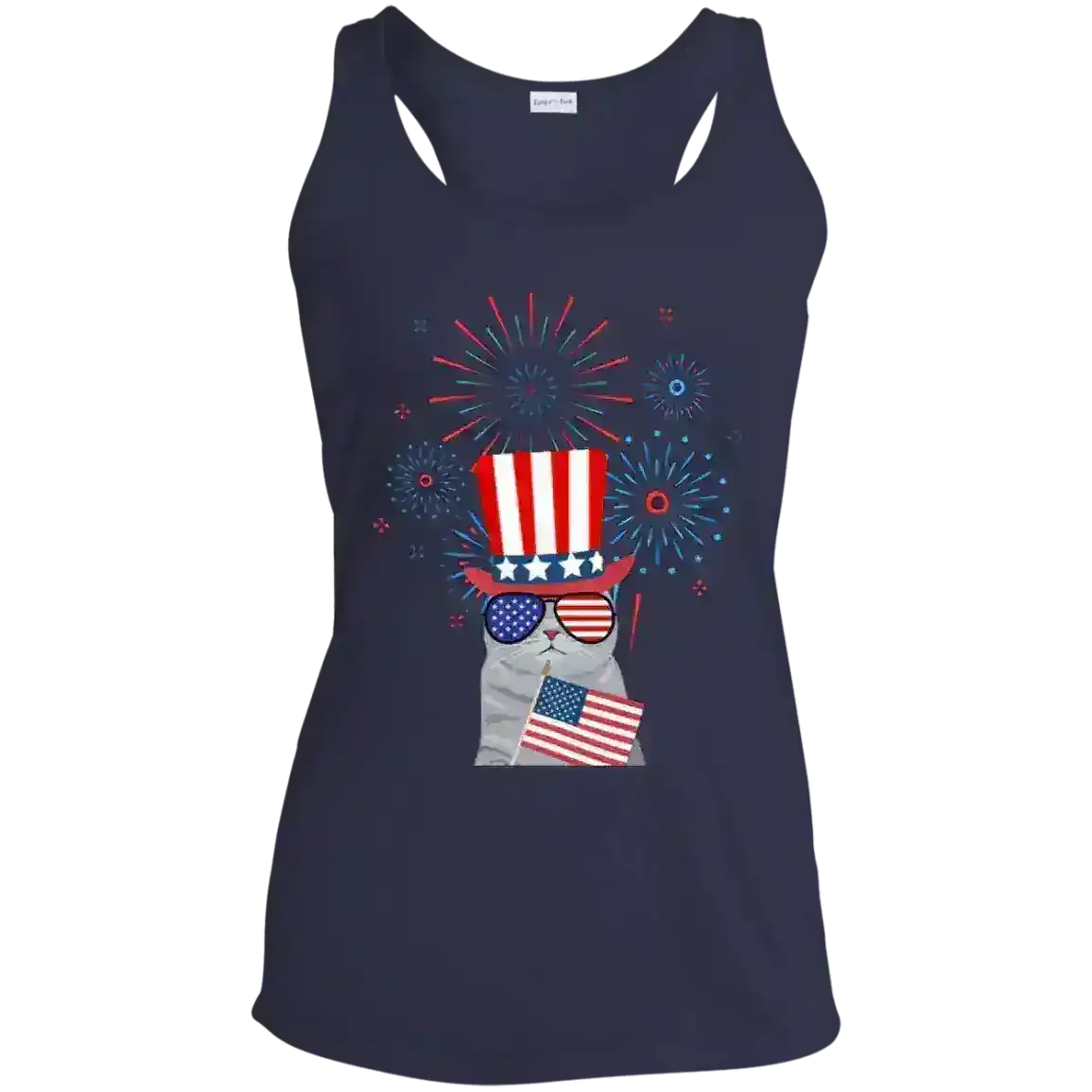 Patriotic Fireworks July 4th America Cat Racerback Tank - Cady Creations