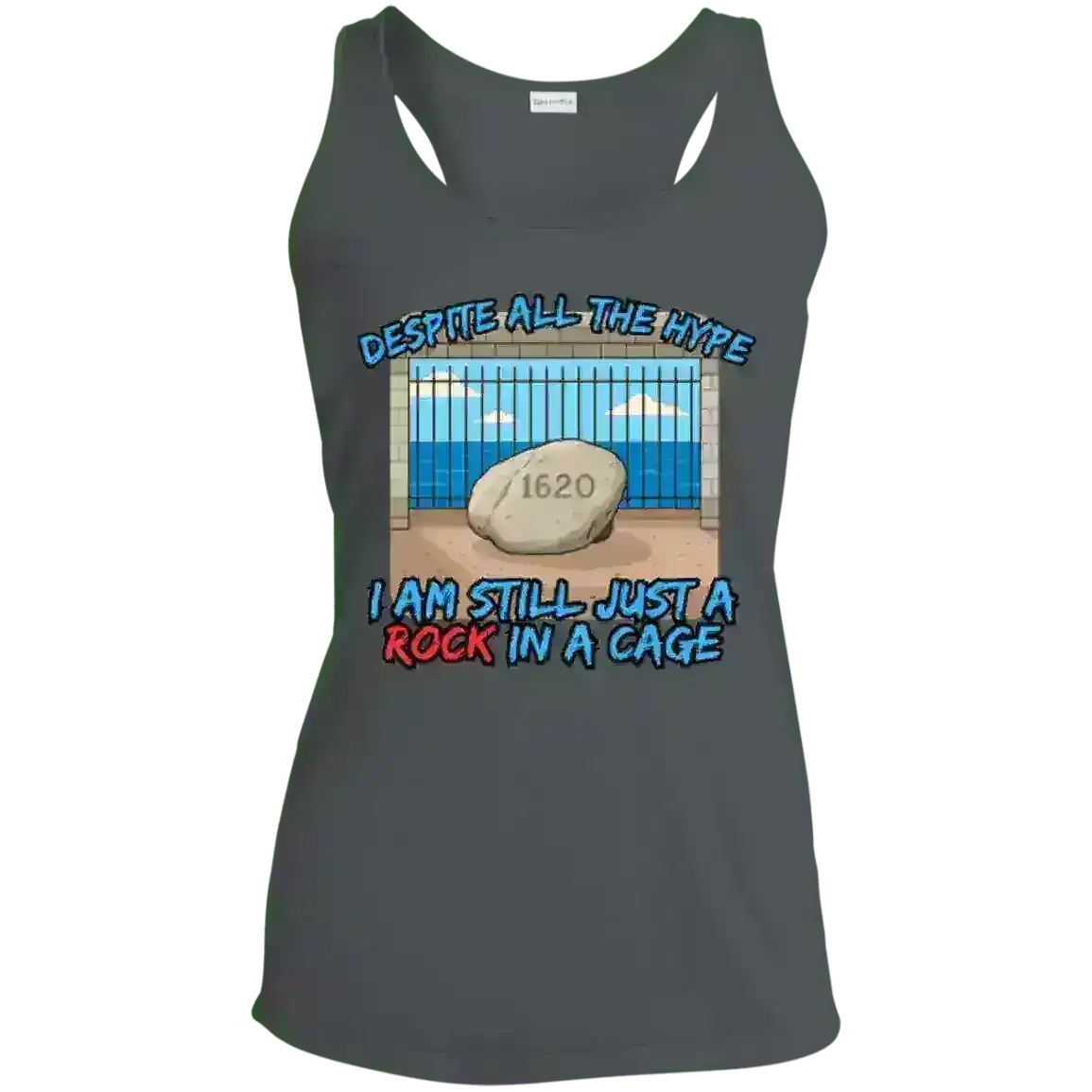 Rock In A Cage Plymouth Rock - Racerback Tank - Cady Creations