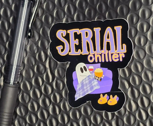 Serial Chiller | Cozy Ghost Vinyl Sticker | Spooky Season Humor - Cady Creations