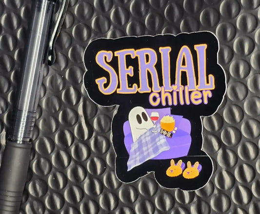 Serial Chiller | Cozy Ghost Vinyl Sticker | Spooky Season Humor - Cady Creations