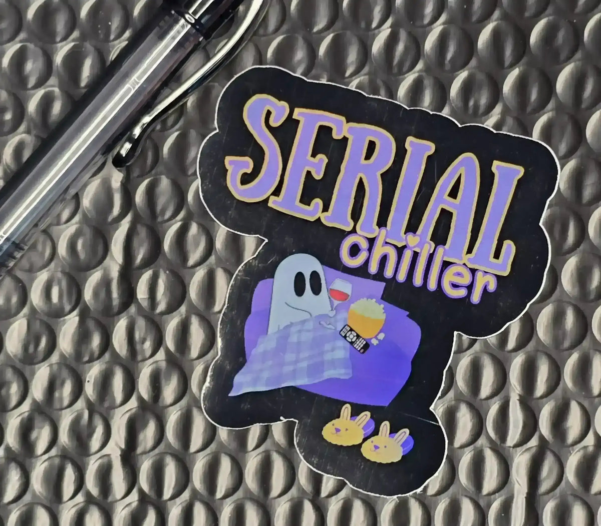 Serial Chiller | Cozy Ghost Vinyl Sticker | Spooky Season Humor - Cady Creations