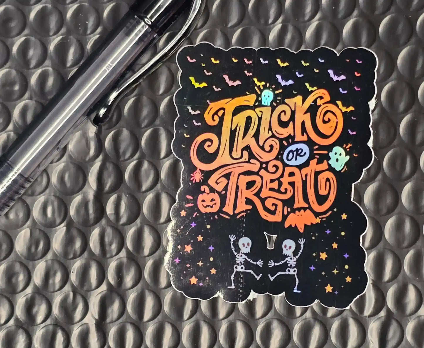 Trick or Treat Sticker | Halloween Dancing Skeletons | Holographic Option - Cady Creations
