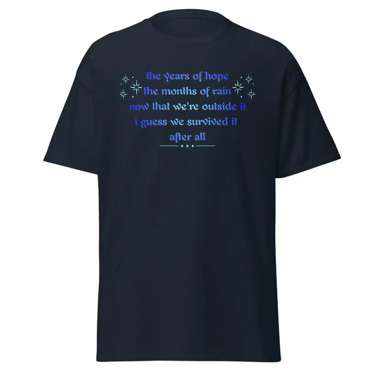 Navy unisex classic tee with blue inspirational text graphic by Cady Creations