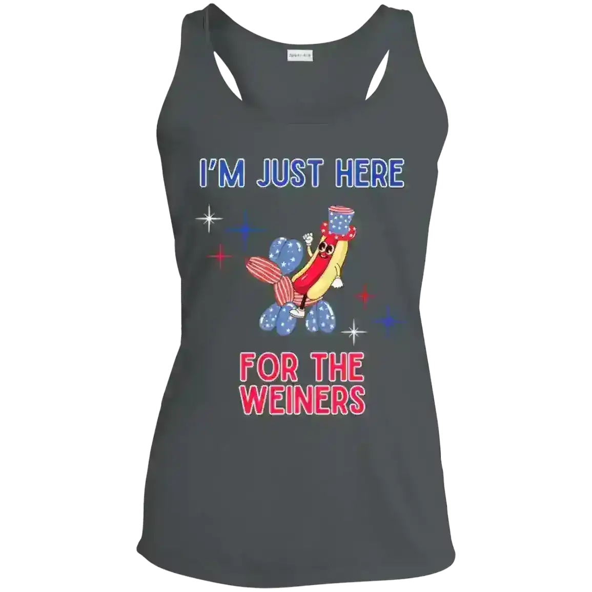 I'm Just Here For The Weiners Patriotic BBQ Humor Racerback Tank - Cady Creations