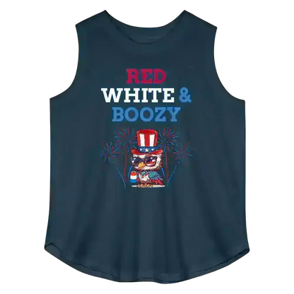 Red White & Boozy Patriotic Eagle July 4th Curvy Relaxed Tank - Cady Creations