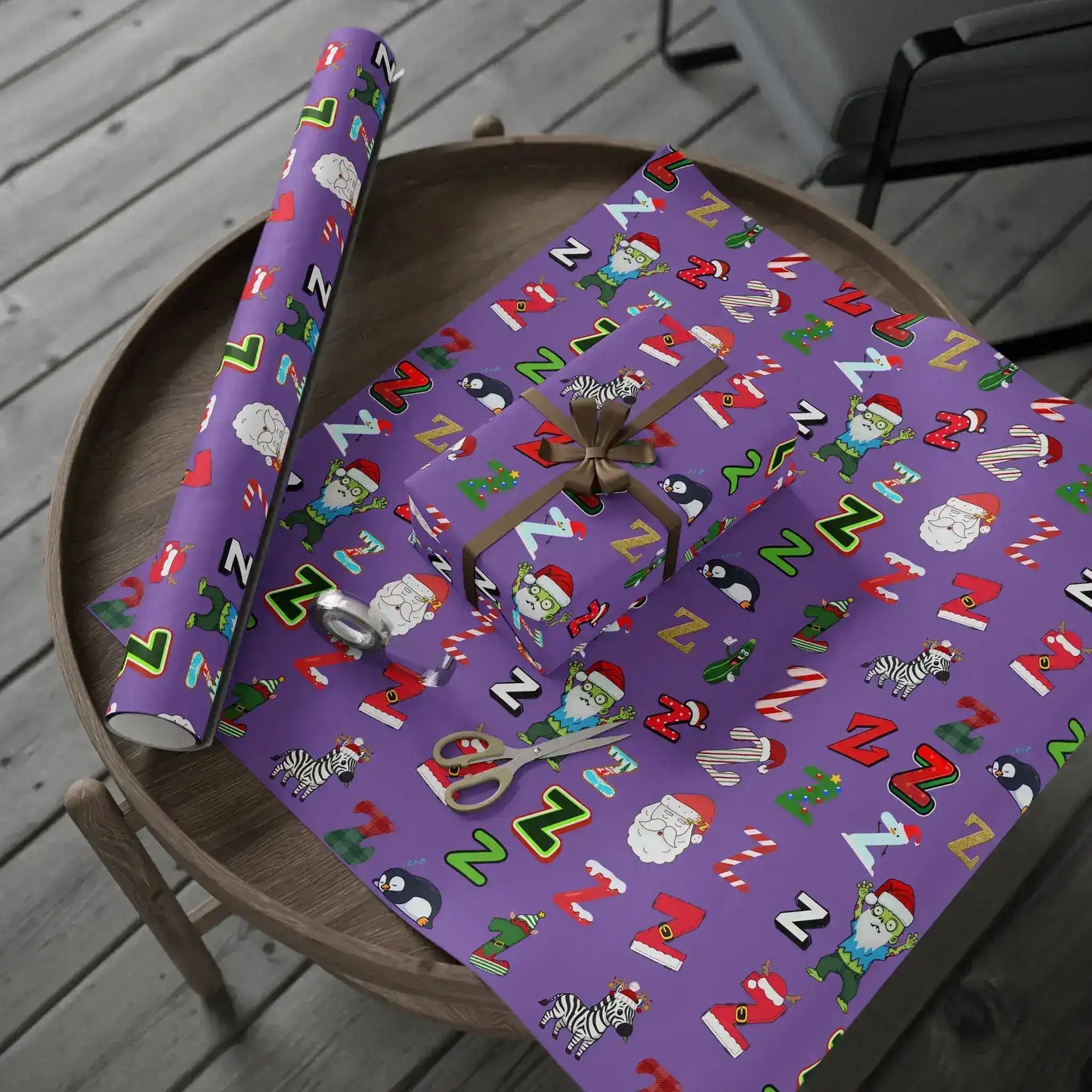 "Z" Zombie Santa Christmas Wrapping Paper – Alphabet Gift Swap Collection
