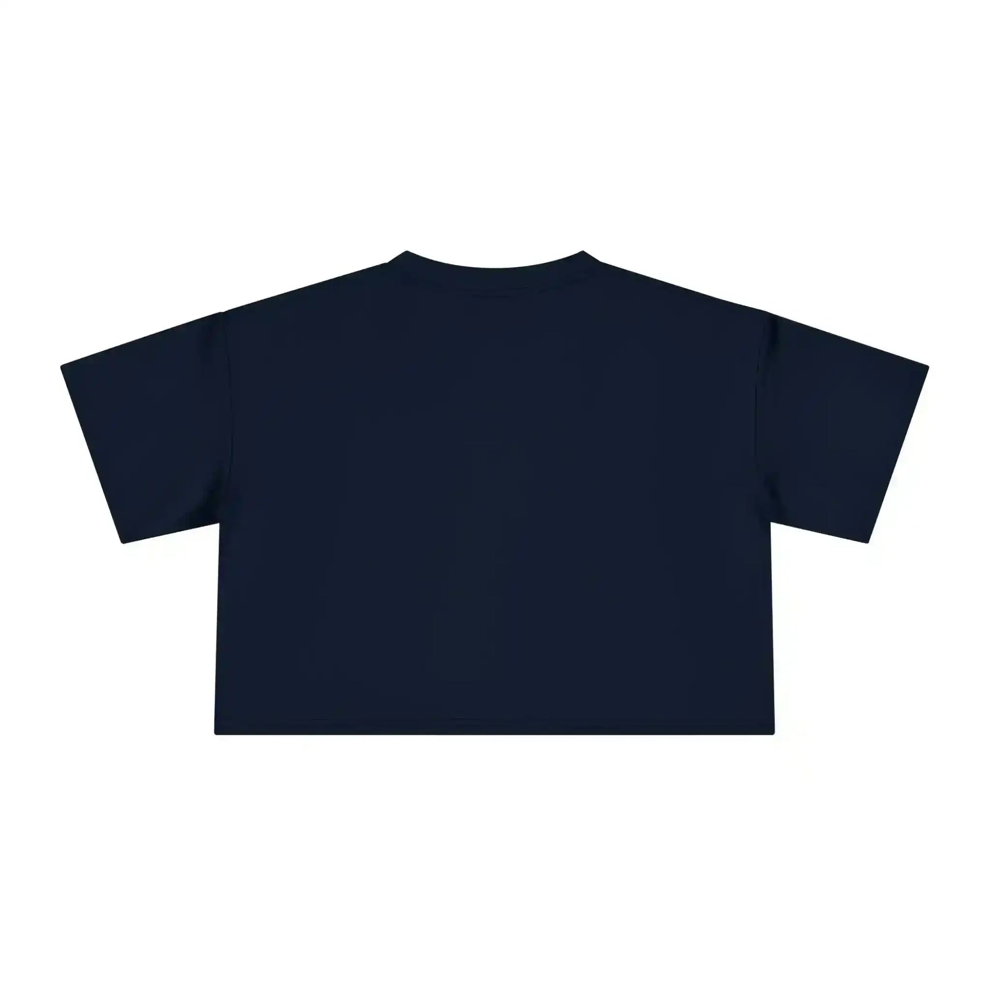 Back view of plain navy blue cropped graphic tee from Cady Creations
