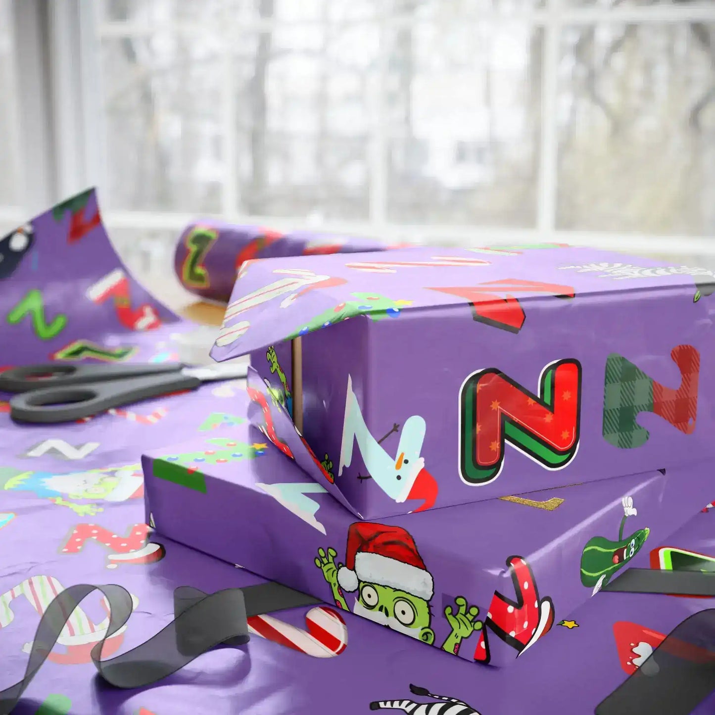 "Z" Zombie Santa Christmas Wrapping Paper – Alphabet Gift Swap Collection