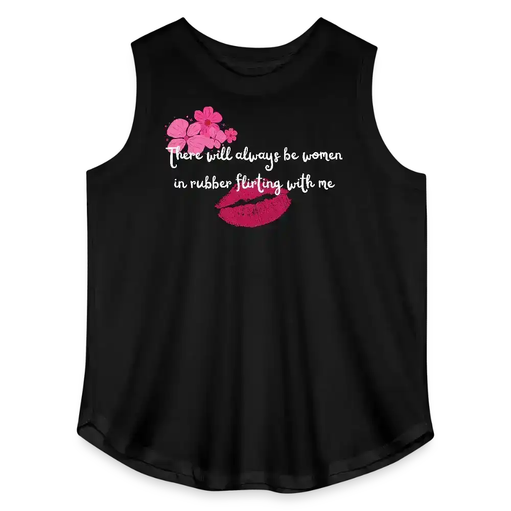 Women In Rubber Flirting Rent Inspired Curvy Relaxed Tank Top - black