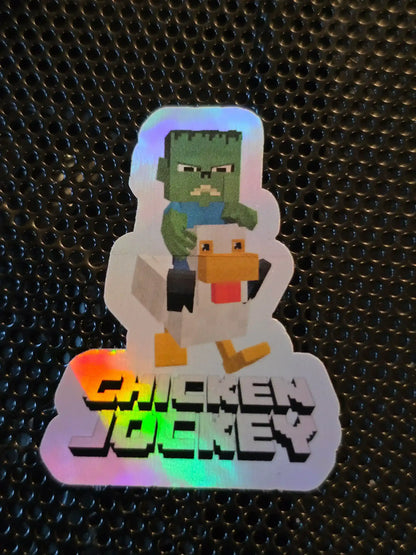 Chicken Jockey | Pixel Zombie Riding Chicken | Gamer Vinyl Sticker