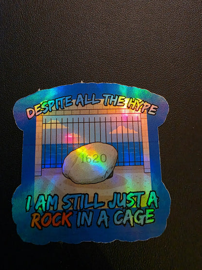 Rock in a Cage Vinyl Sticker | Plymouth Rock Funny History Sticker