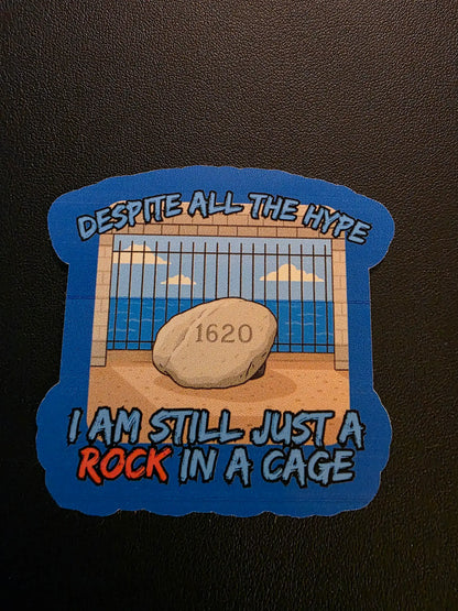 Rock in a Cage Vinyl Sticker | Plymouth Rock Funny History Sticker