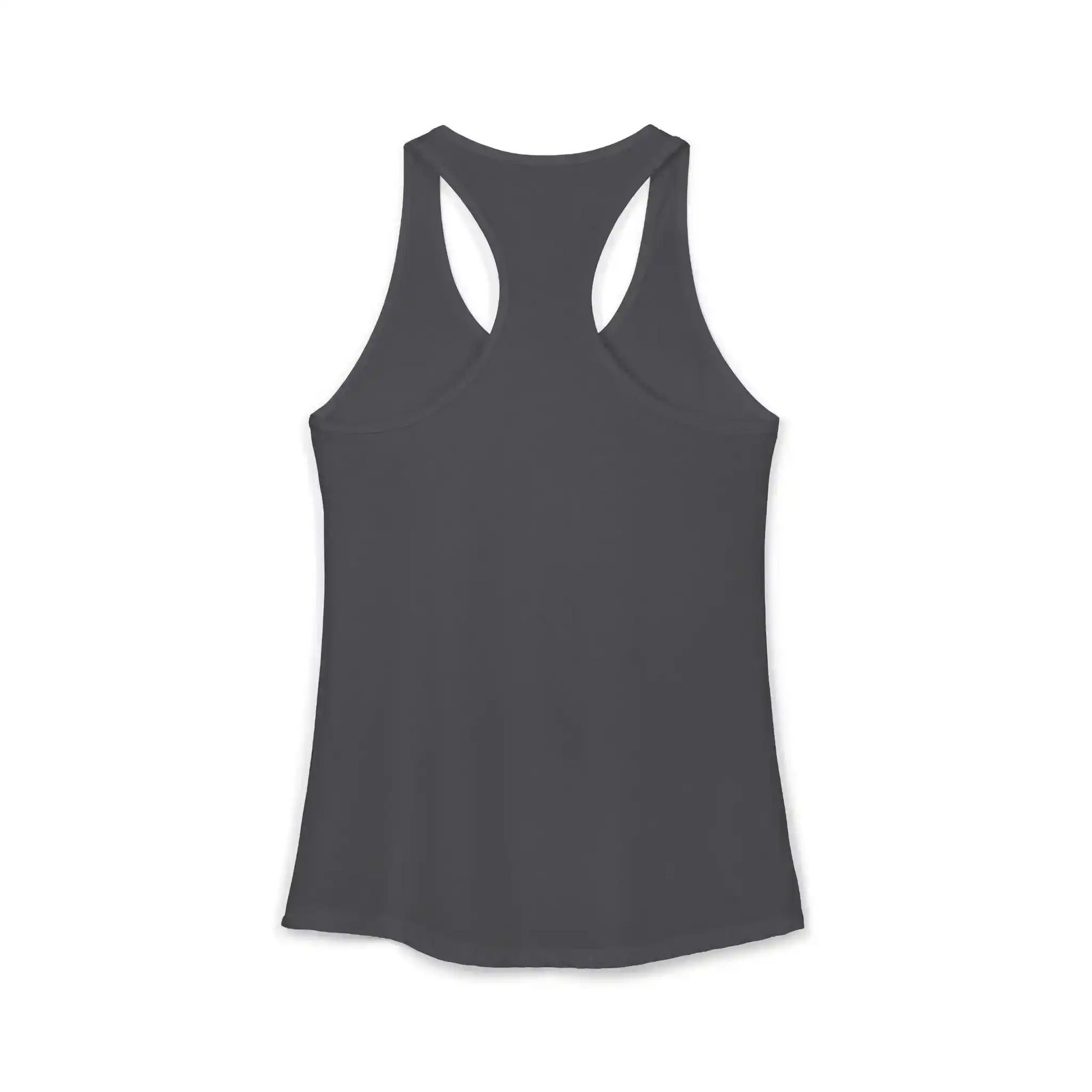 Back view of plain dark gray racerback tank top from Cady Creations