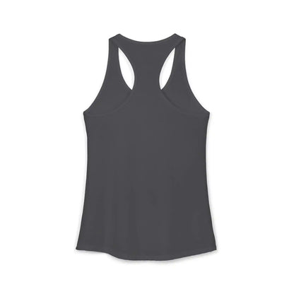 Back view of plain dark gray racerback tank top from Cady Creations