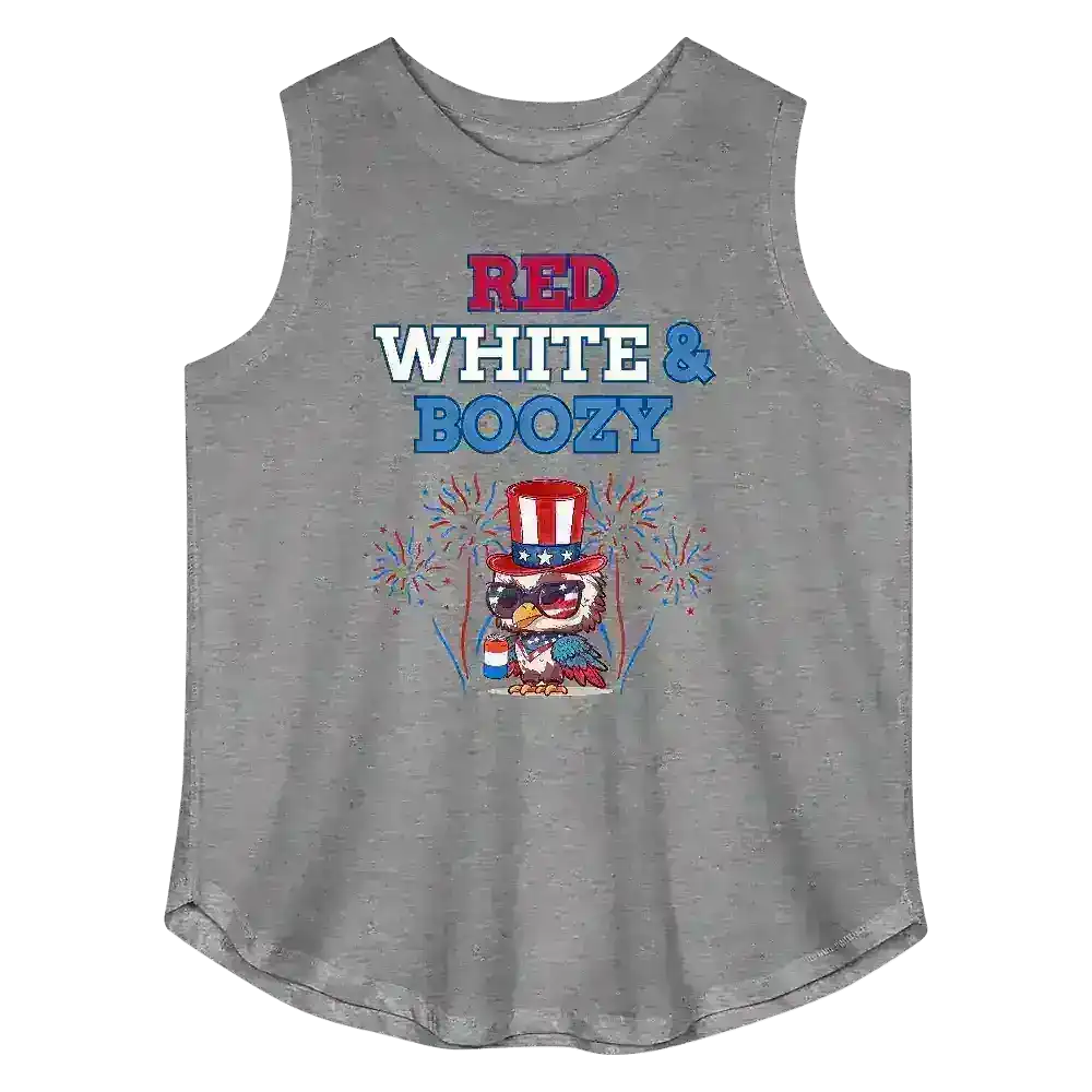 Red White & Boozy Patriotic Eagle July 4th Curvy Relaxed Tank - Cady Creations