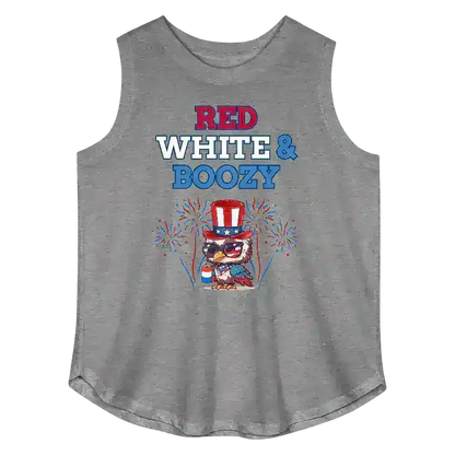 Red White & Boozy Patriotic Eagle July 4th Curvy Relaxed Tank - Cady Creations