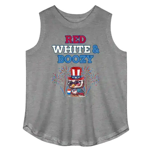 Red White & Boozy Patriotic Eagle July 4th Curvy Relaxed Tank - Cady Creations