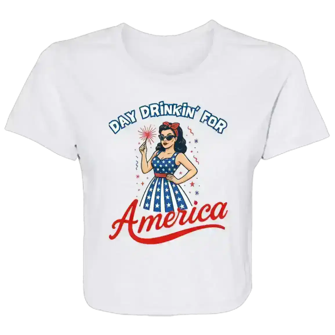 Day Drinkin' For America Patriotic Pin-Up Flowy Crop Top - Cady Creations