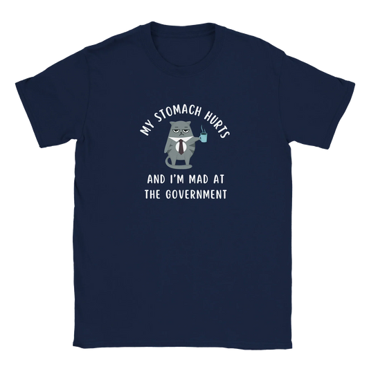 My Stomach Hurts graphic tee with humorous government message.