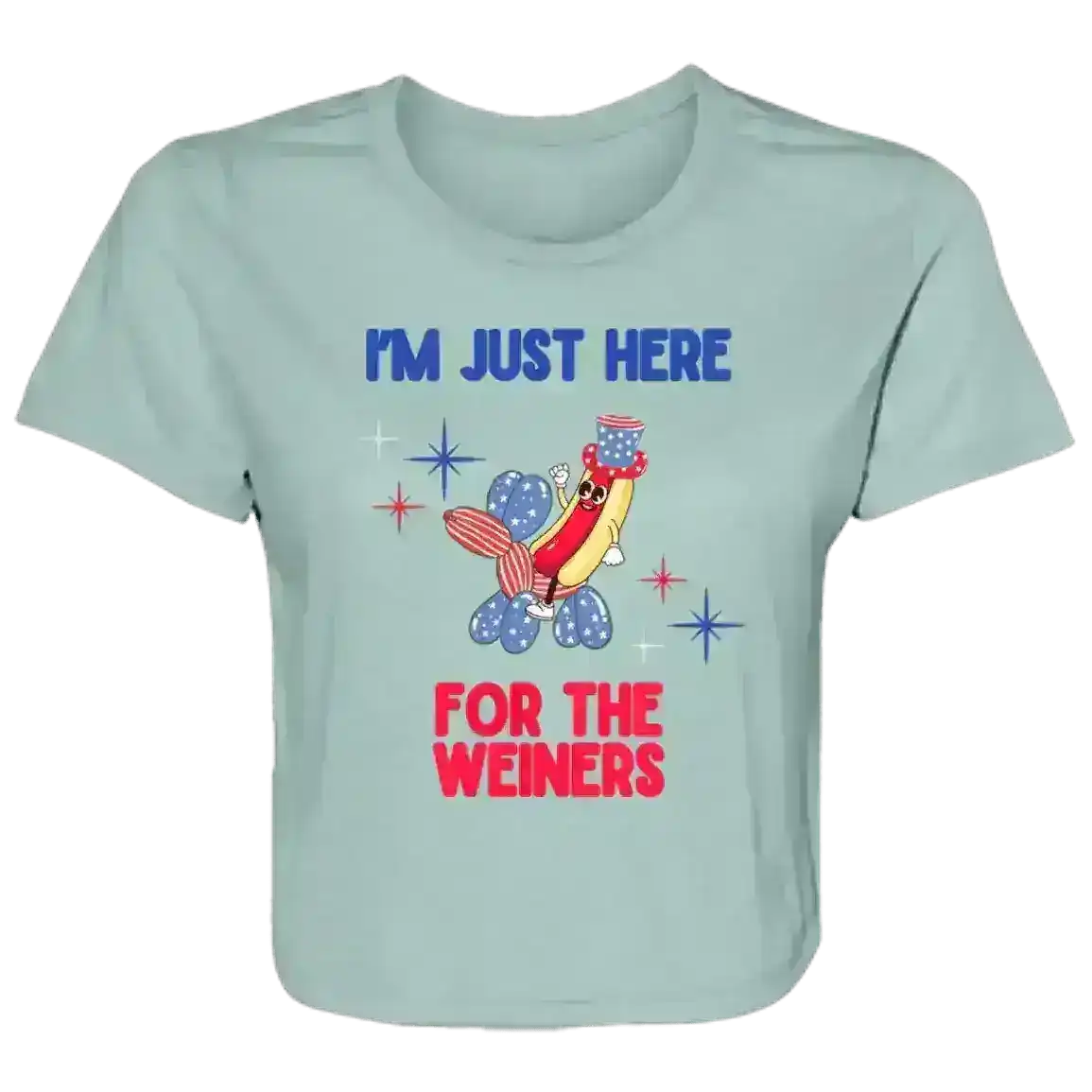 Just Here For The Weiners Patriotic Humor Flowy Crop Top - Cady Creations