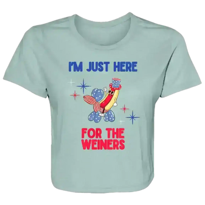 Just Here For The Weiners Patriotic Humor Flowy Crop Top - Cady Creations