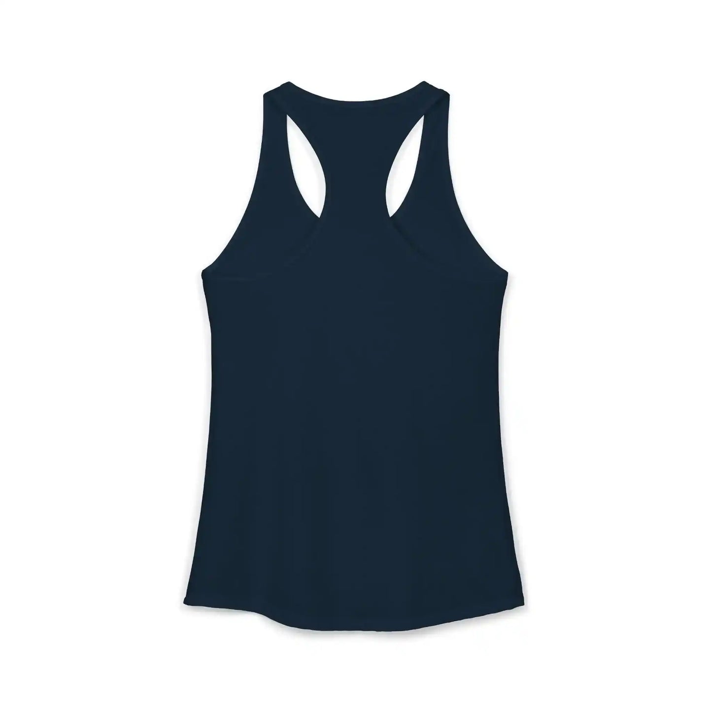 Navy blue racerback tank top, blank back, Cady Creations graphic apparel
