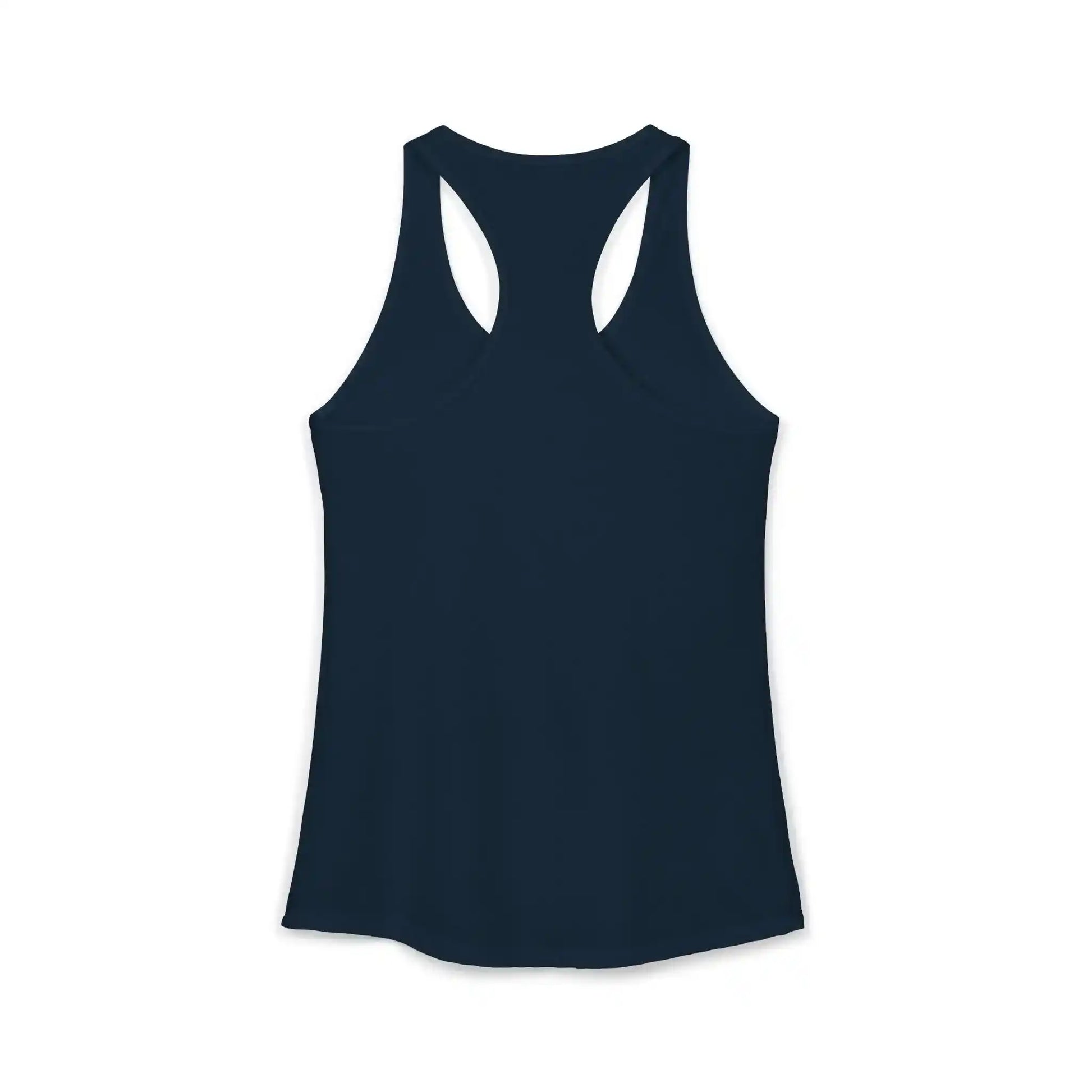 Navy blue racerback tank top, blank back, Cady Creations graphic apparel