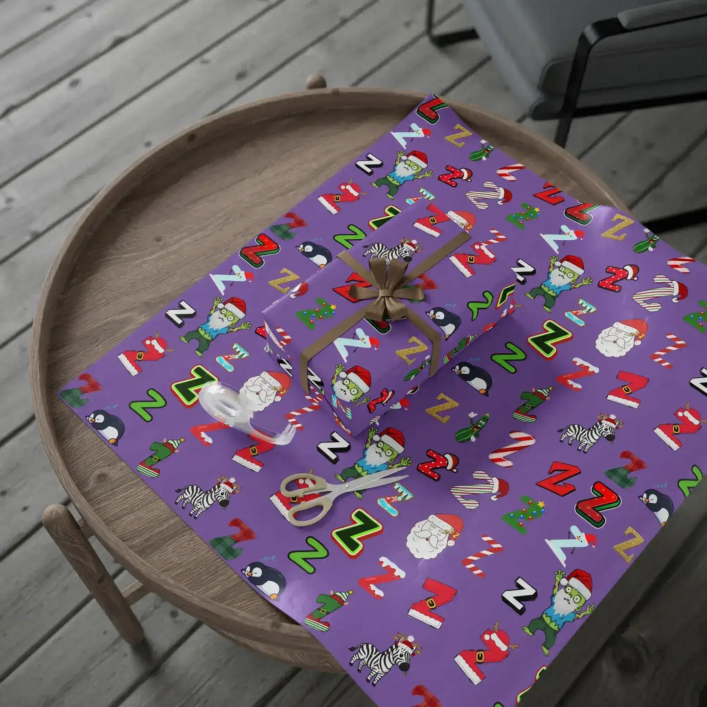 "Z" Zombie Santa Christmas Wrapping Paper – Alphabet Gift Swap Collection