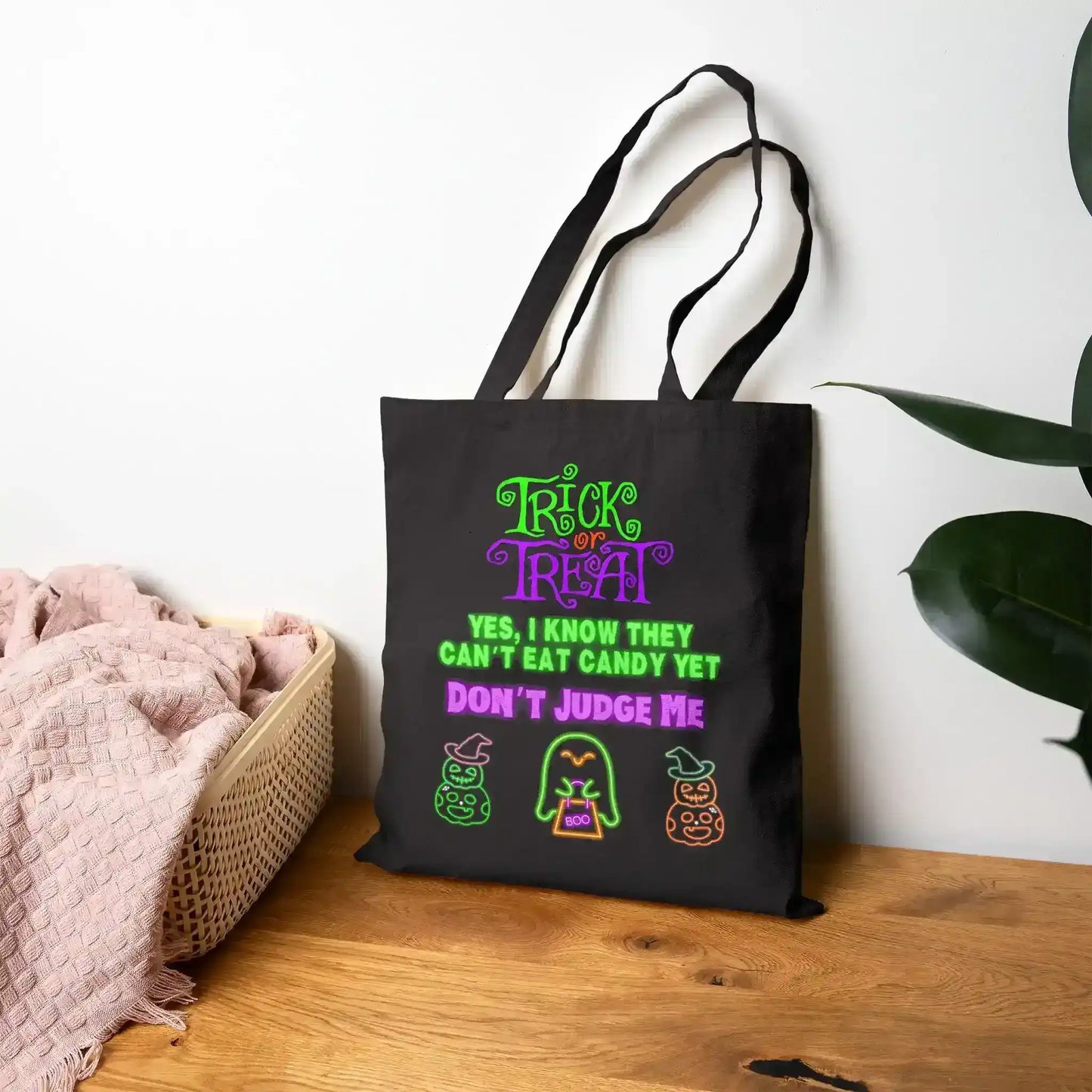 Don’t Judge Me – Funny Trick-or-Treat Tote for Parents | Neon Halloween Candy Bag - Cady Creations