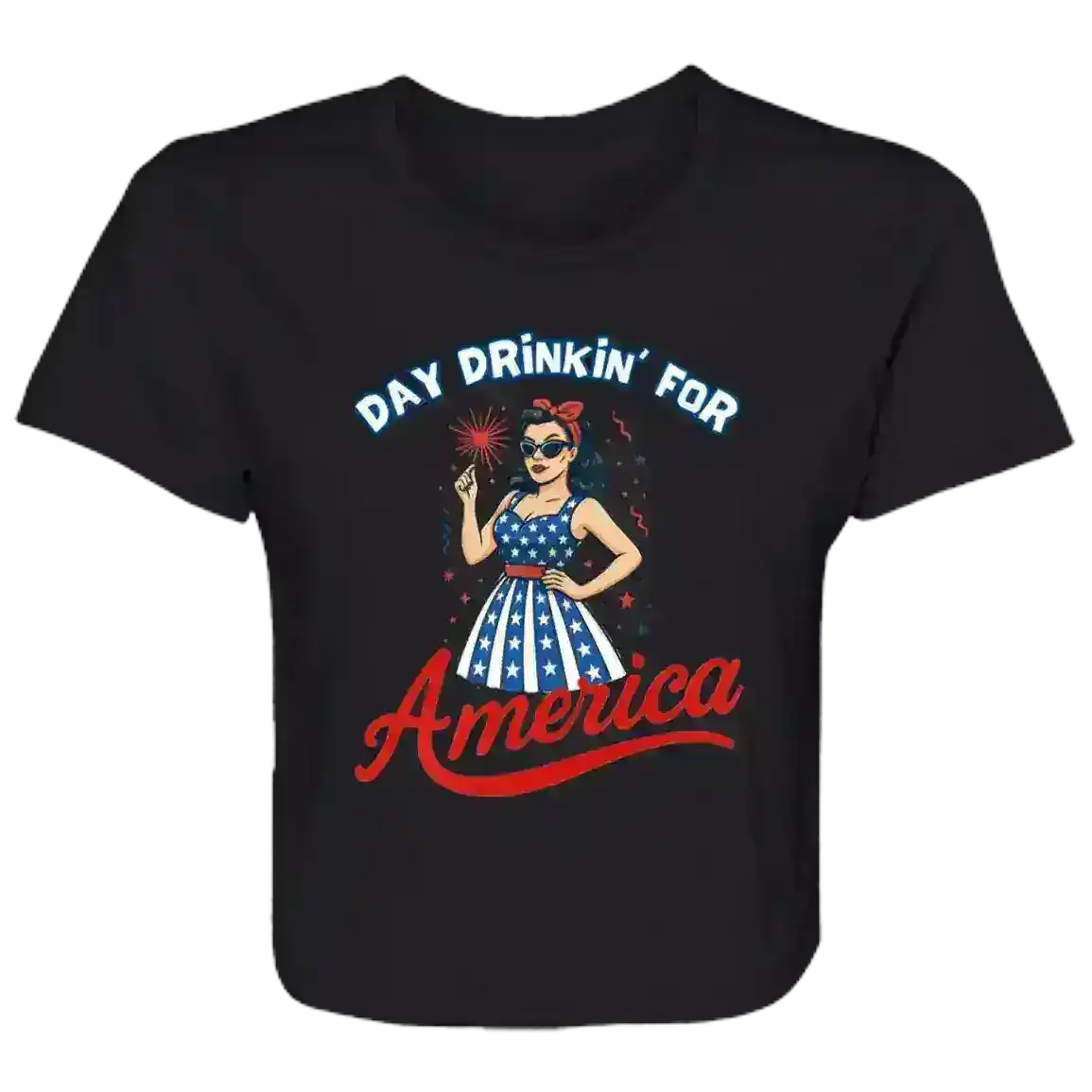 Day Drinkin' For America Patriotic Pin-Up Flowy Crop Top - Cady Creations