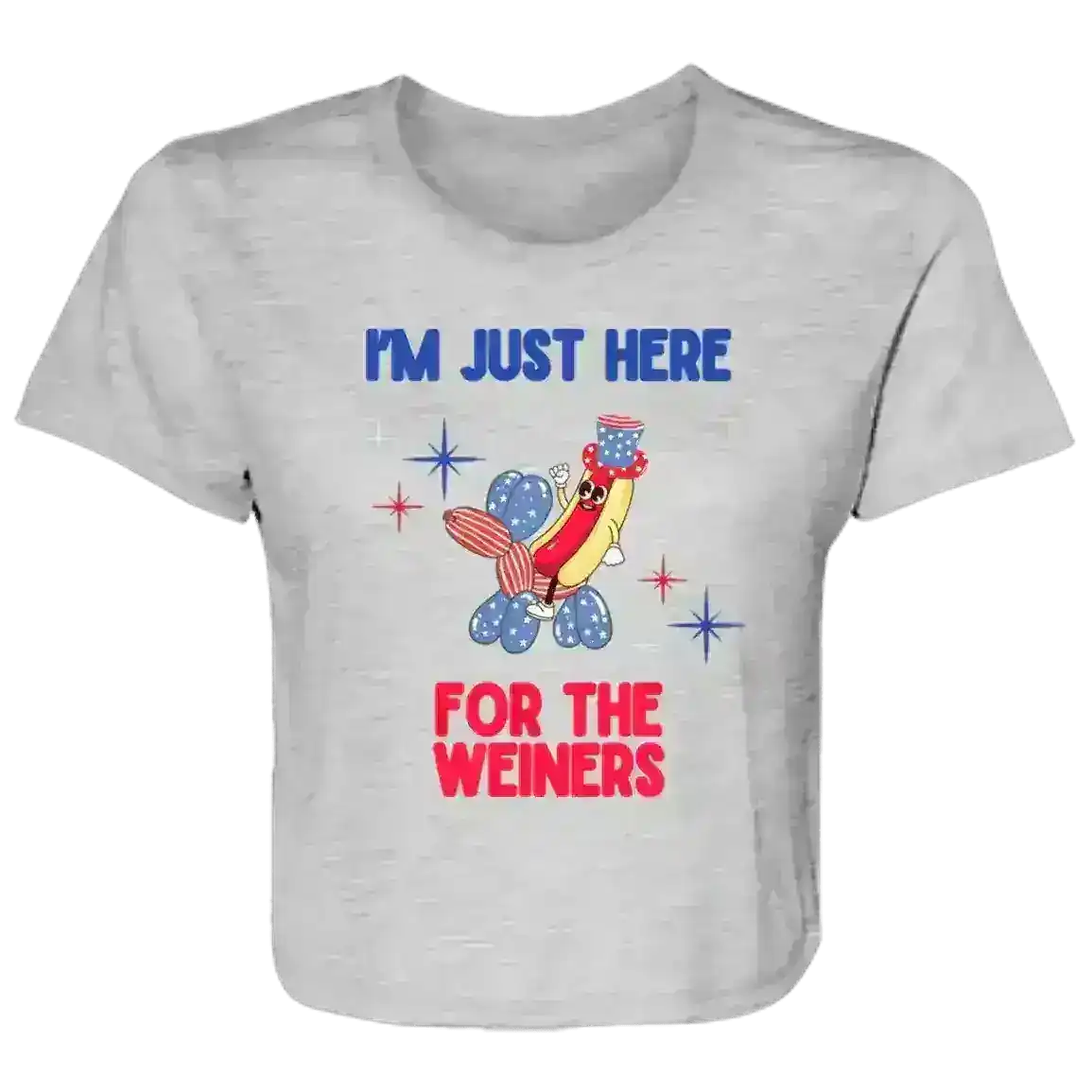 Just Here For The Weiners Patriotic Humor Flowy Crop Top - Cady Creations