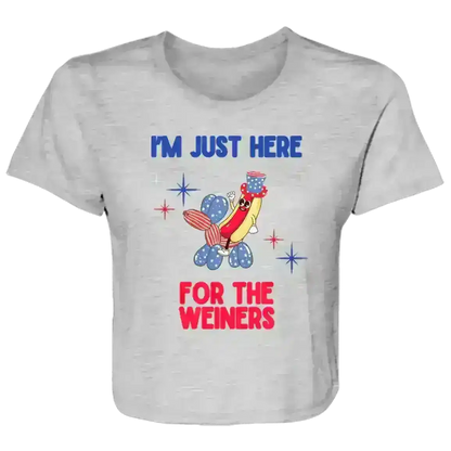 Just Here For The Weiners Patriotic Humor Flowy Crop Top - Cady Creations