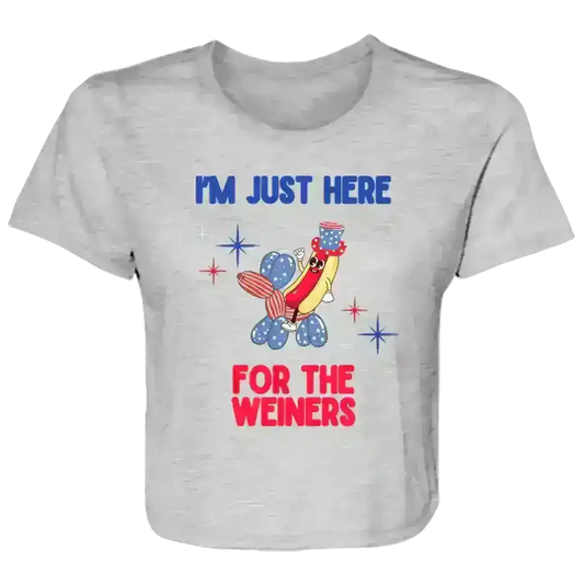 Just Here For The Weiners Patriotic Humor Flowy Crop Top - Cady Creations