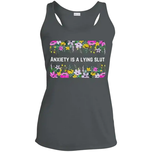 Anxiety Is A Lying Slut Mental Health Humor Racerback Tank - Cady Creations