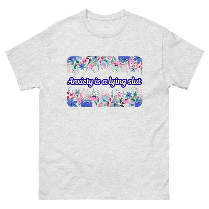 Unisex ash gray graphic tee with colorful floral design and bold text, Cady Creations
