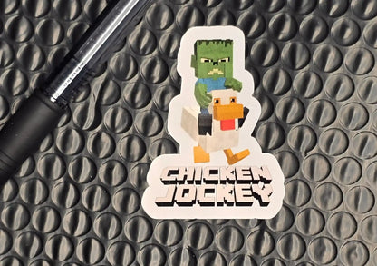 Chicken Jockey | Pixel Zombie Riding Chicken | Gamer Vinyl Sticker - Cady Creations