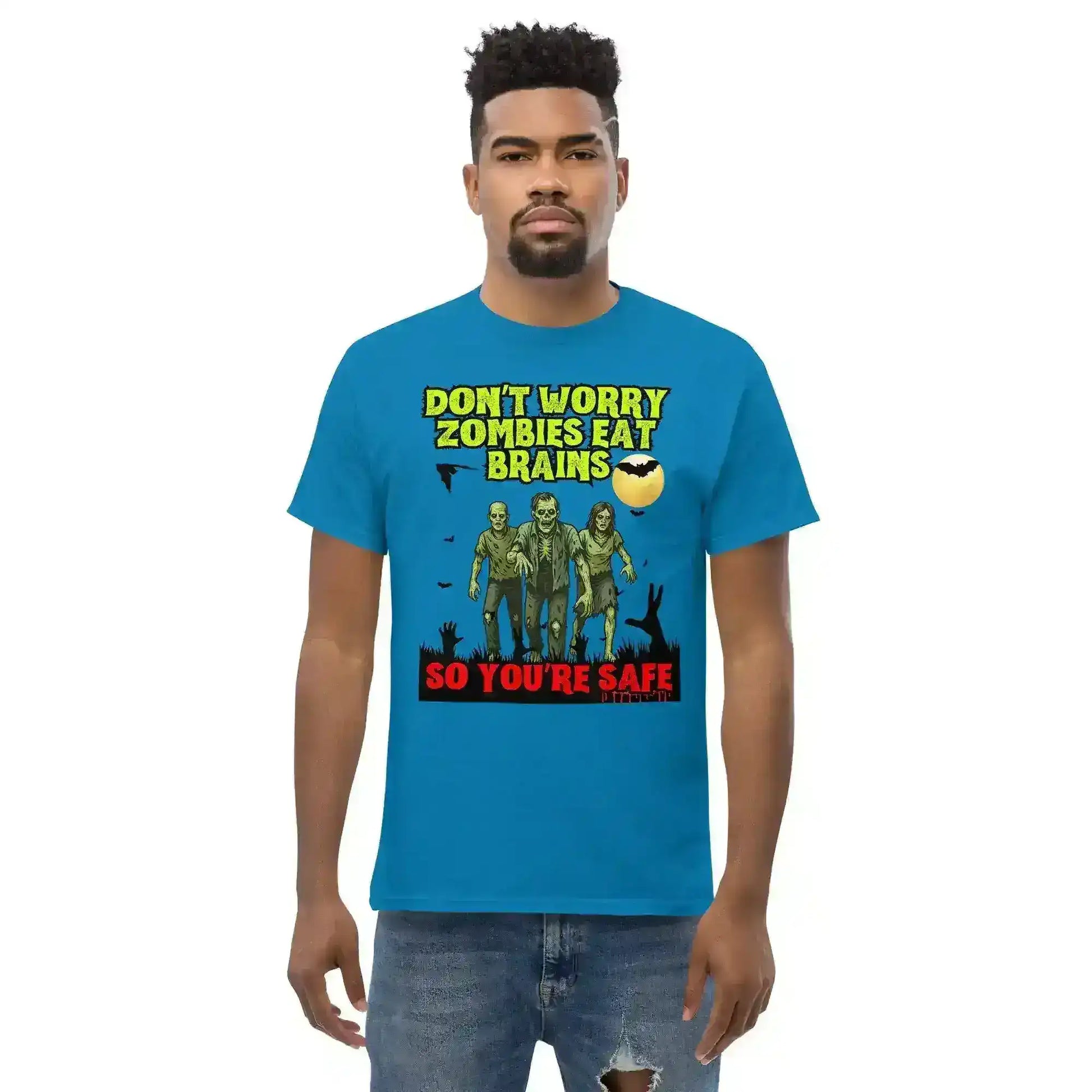 Don't Worry Zombies Eat Brains So You're Safe Unisex Tee - Halloween Insult Humor - Cady Creations