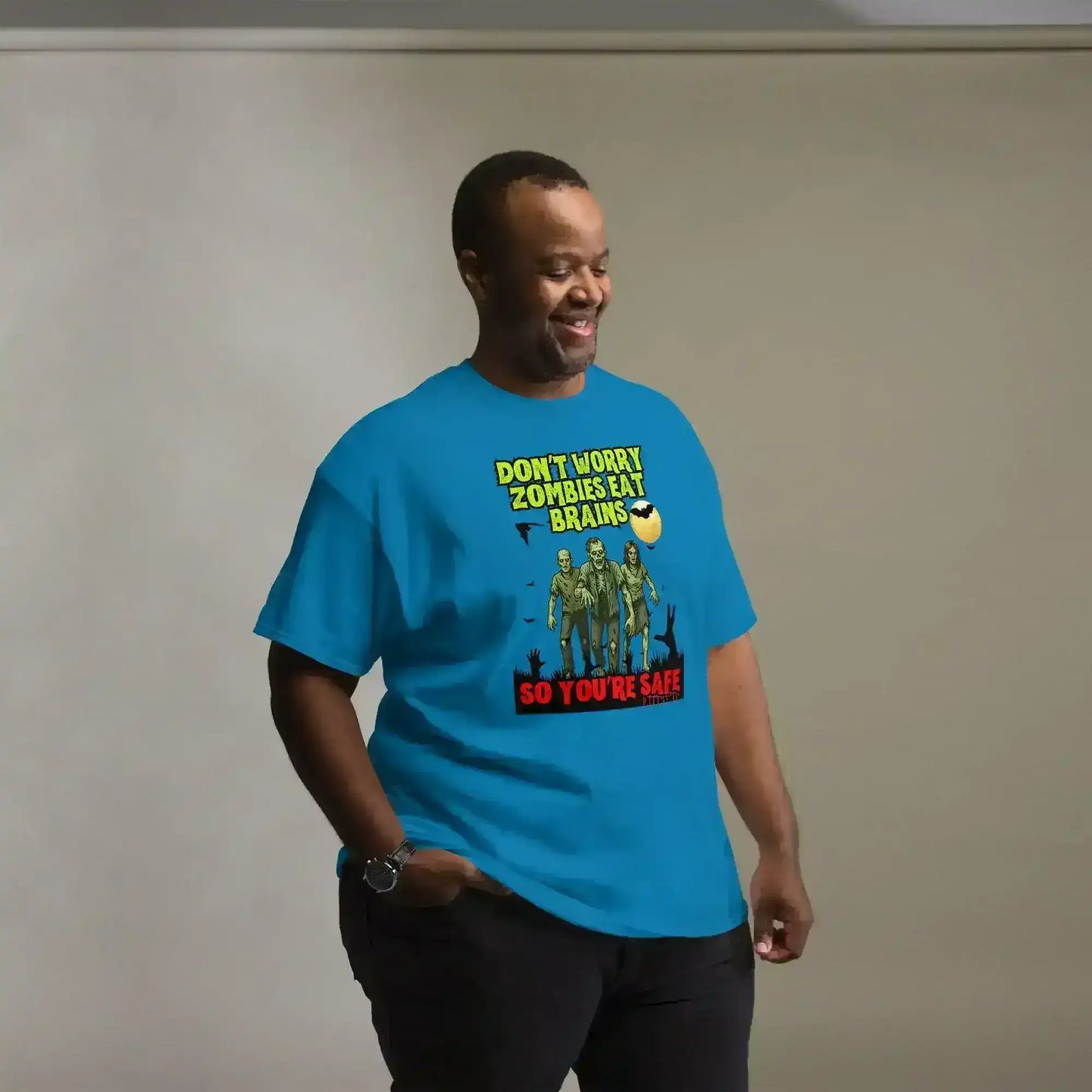 Don't Worry Zombies Eat Brains So You're Safe Unisex Tee - Halloween Insult Humor - Cady Creations