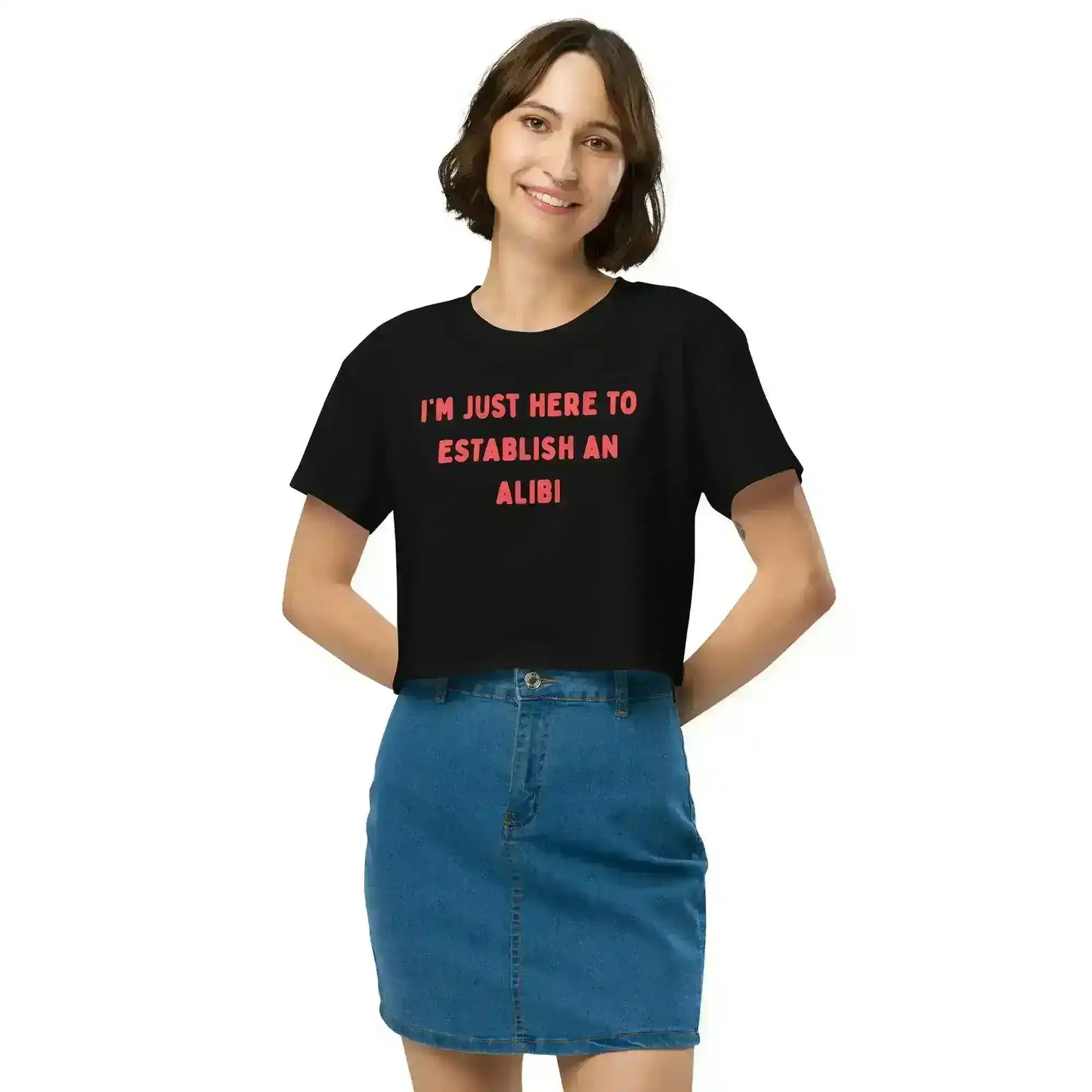 Establishing An Alibi True Crime Cropped Graphic Tee - Cady Creations