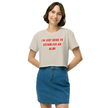 Establishing An Alibi True Crime Cropped Graphic Tee - Cady Creations