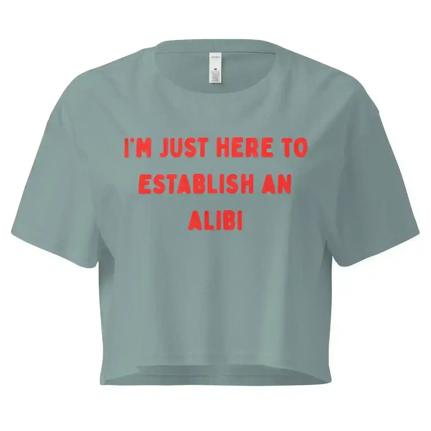 Establishing An Alibi True Crime Cropped Graphic Tee - Cady Creations